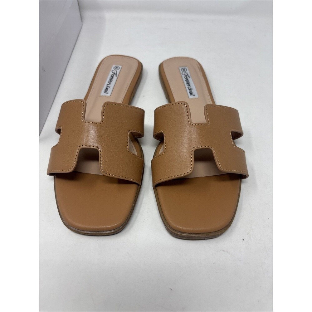 Forever Link Main-13 Tan H-Strap Flat Slide Sandals Women’s Size 8 NEW Box